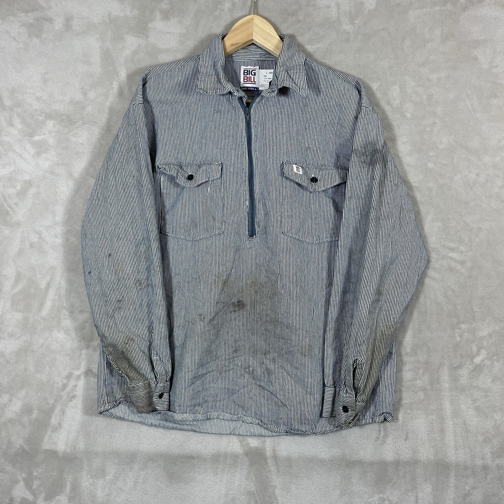 Vintage 90s Hickory Stripe Conductor Shirt Mens Large 1/2 Zip Distressed USA